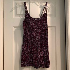 Pink and black floral romper